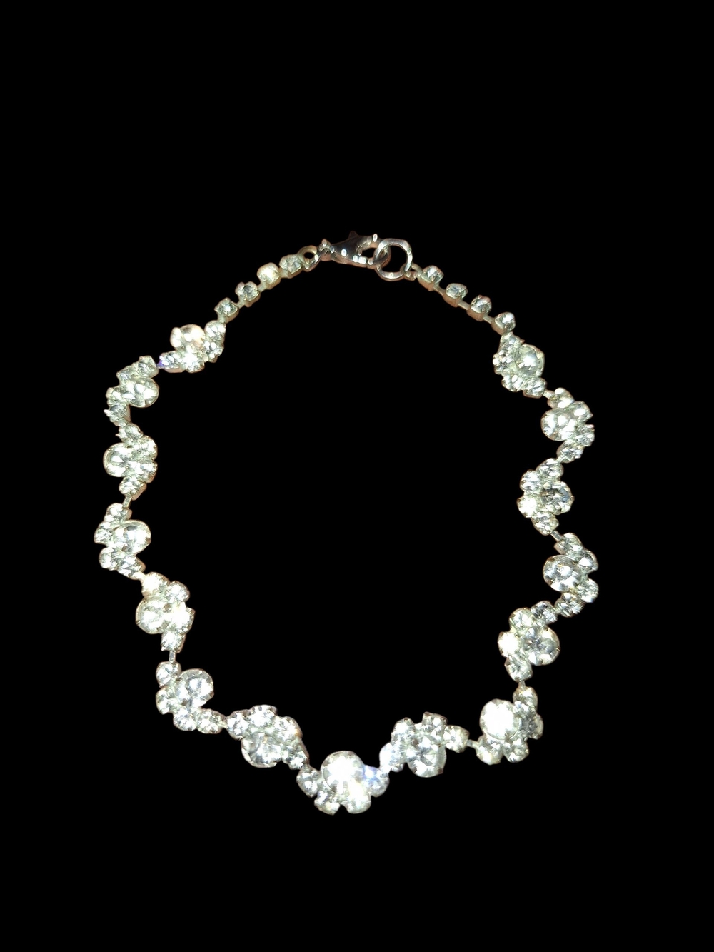 Crystal Floral Cluster Bracelet Or Ankle Bracelet Silver